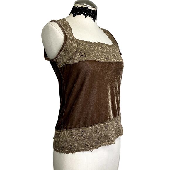 Vtg Y2K Susan Lawrence Brown Velvet Cottage-Core Coquette Blouse - Picture 2 of 11